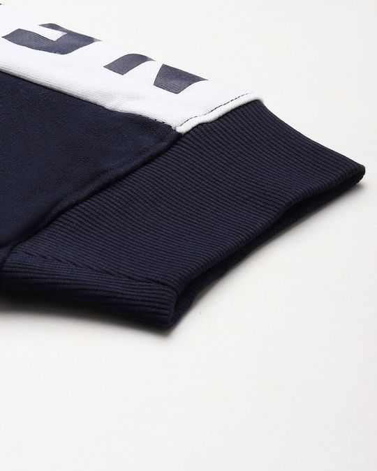 Shop Men Navy Blue Solid Slim Fit Joggers With Printed Detail