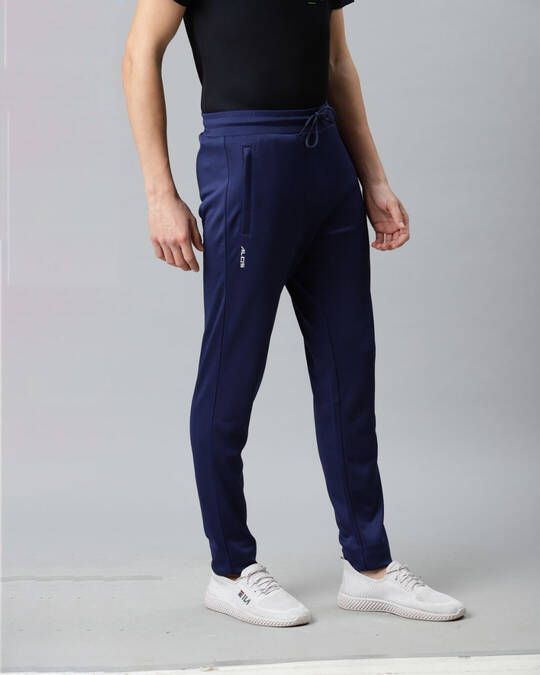Shop Men Navy Blue Solid Slim Fit Track Pants