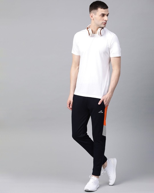 Shop Men Navy Blue Straight Fit Solid Joggers