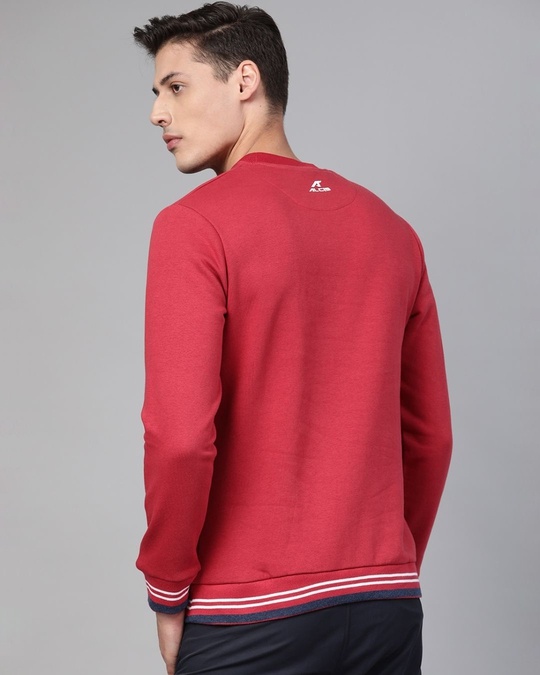 Shop Men Red Printed Slim Fit Sweatshirt-Back