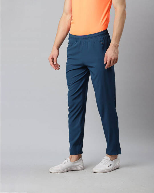 Shop Men Teal Blue Solid Stretchable Track Pants-Design
