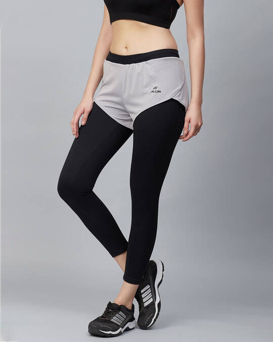 Shop Women Black & Grey Colourblocked Cropped Running Tights-Full