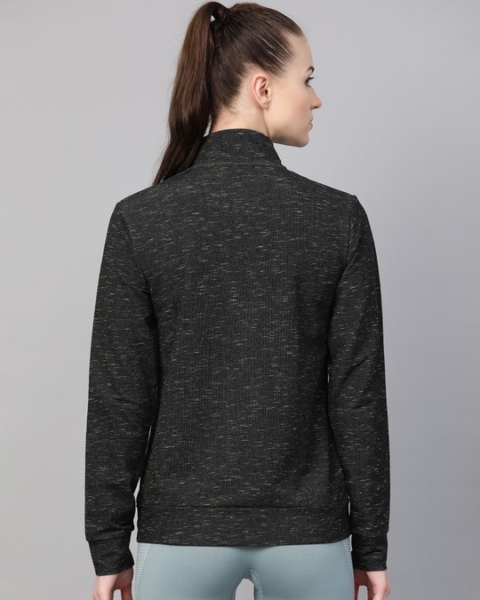 Shop Women Black Self Design Slim Fit Sweatshirt-Back