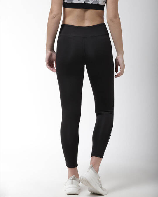 Shop Women Black Printed Training Cropped Tights-Back