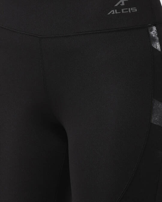 Shop Women Black Printed Training Cropped Tights
