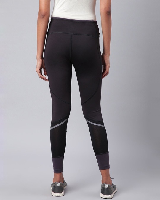 Shop Women's Black Rapid Dry Solid Cropped Training Tights-Back