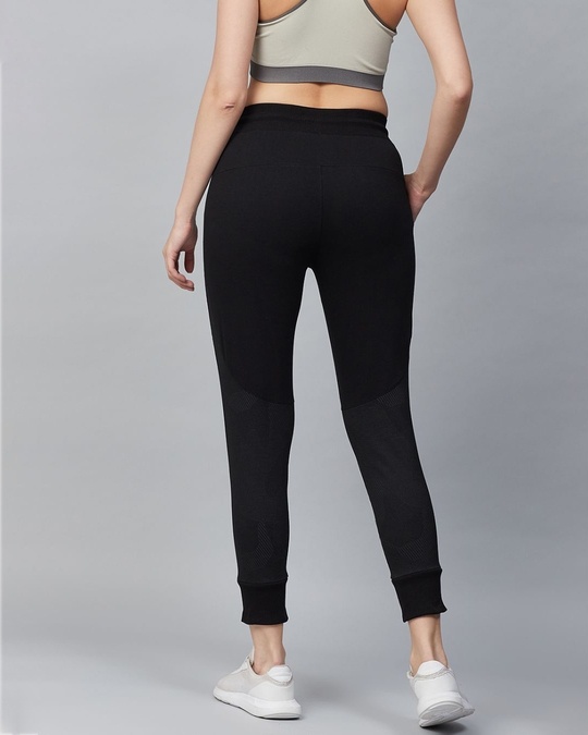 Shop Women Black Slim Fit Solid Cropped Joggers-Back