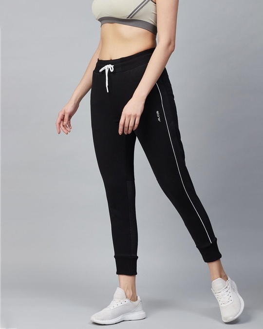 Shop Women Black Slim Fit Solid Cropped Joggers-Design