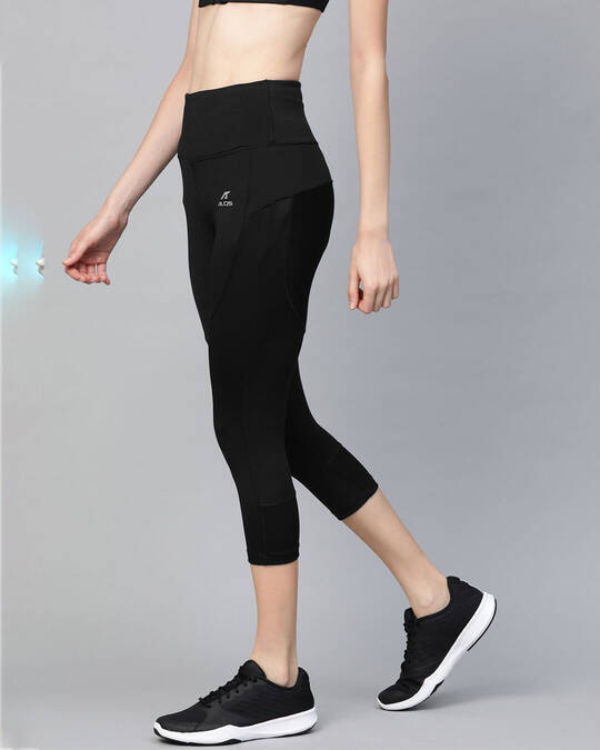 Shop Women Black Solid Cropped Training Tights-Design