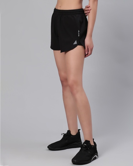 Shop Women Black Solid Slim Fit Running Shorts-Design