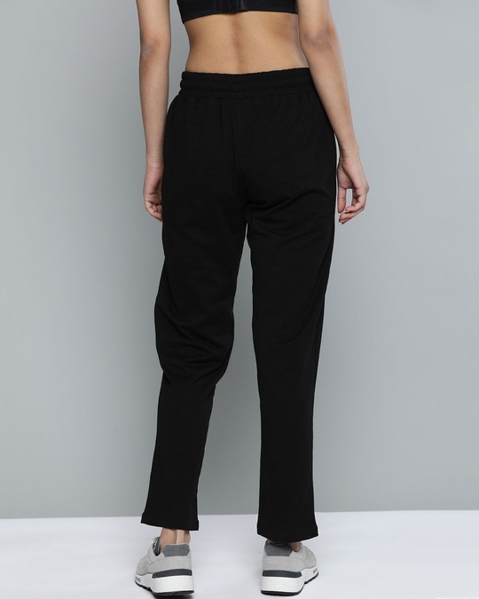 Shop Women Black Solid Straight Fit Track Pants-Back
