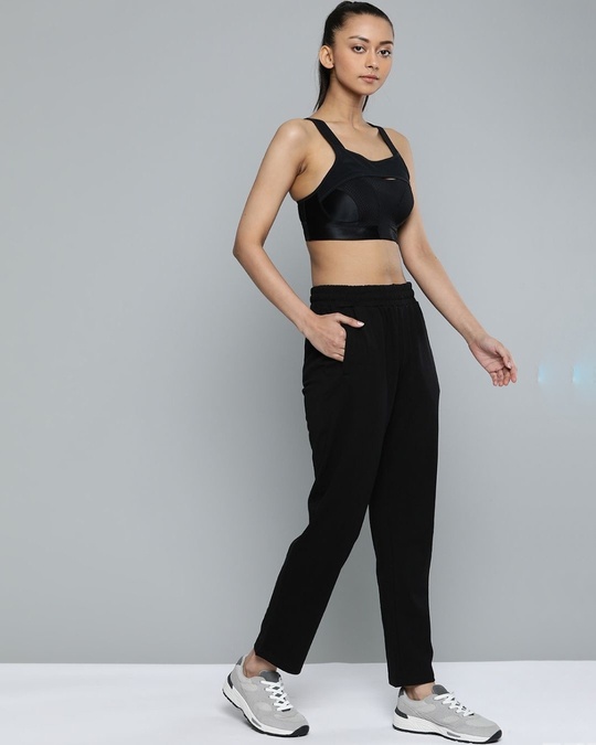 Shop Women Black Solid Straight Fit Track Pants