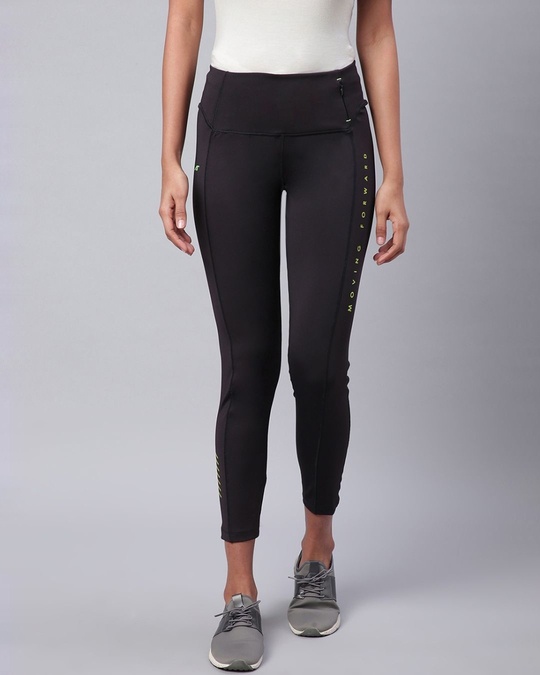 Shop Women's Black Solid Training Tights-Front