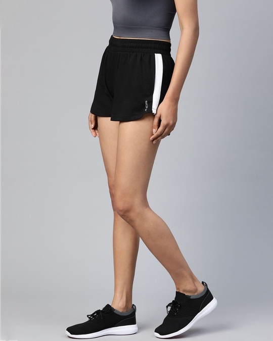Shop Women Black Waffle Pattern Regular Fit Sports Shorts-Design