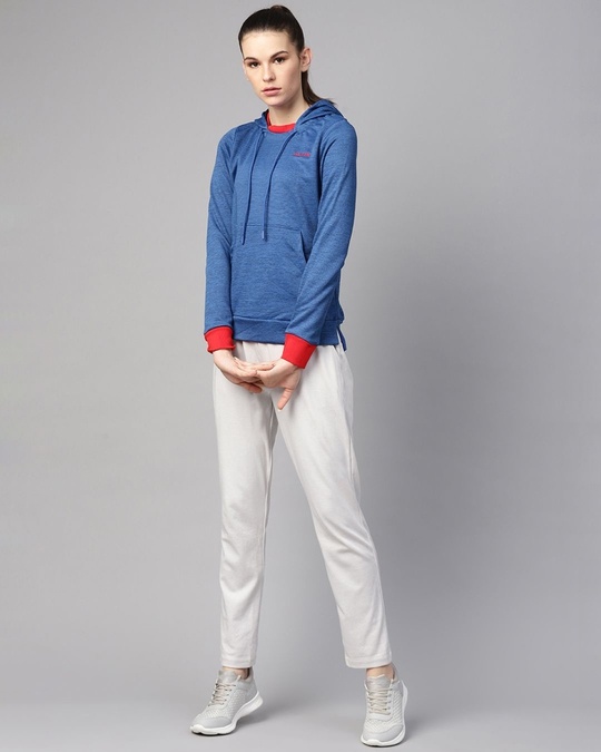 Shop Women Blue Self Design Slim Fit Sweatshirt
