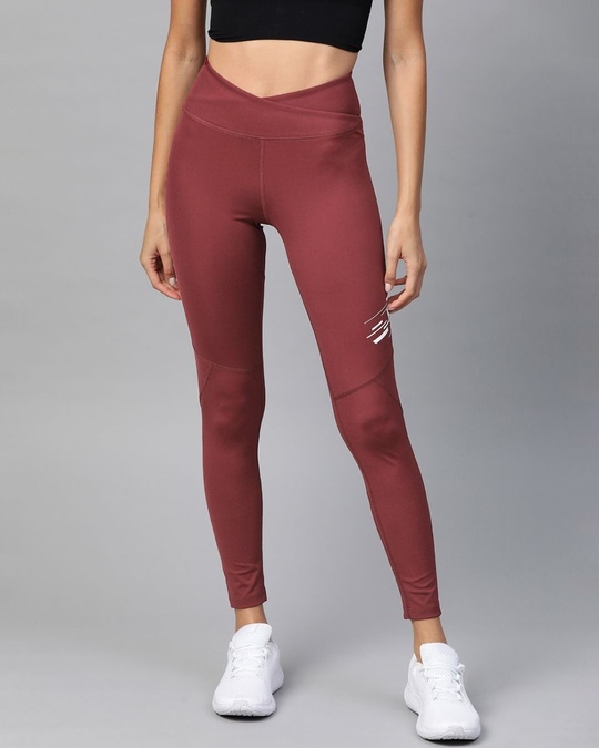 Shop Women's Burgundy Solid Cropped Tights-Front
