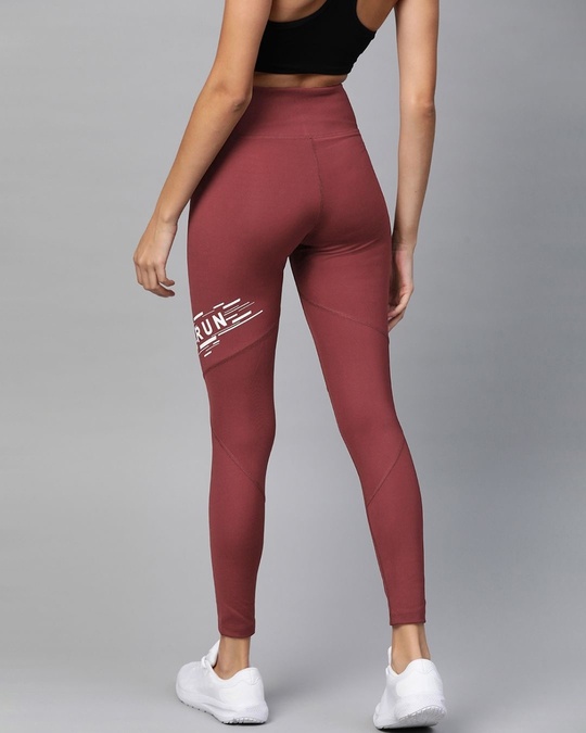 Shop Women's Burgundy Solid Cropped Tights-Back