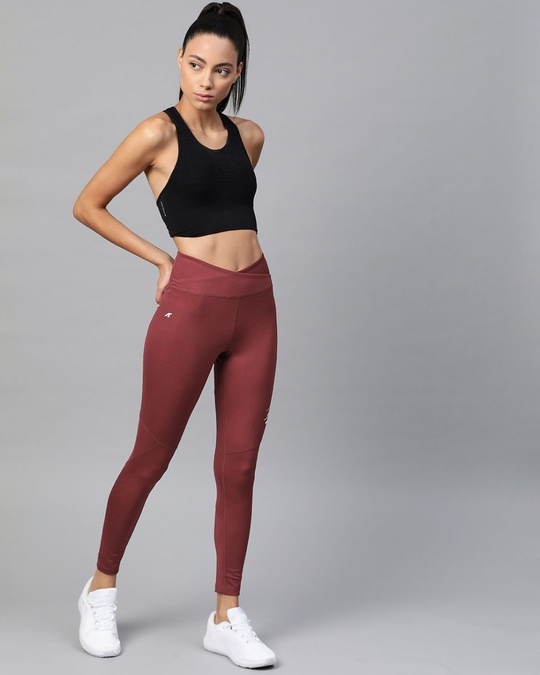 Shop Women's Burgundy Solid Cropped Tights