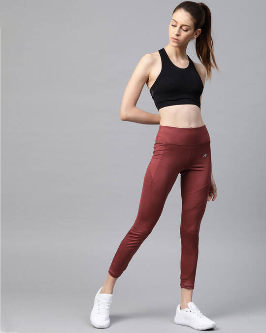 Shop Women Burgundy Solid Cropped Tights