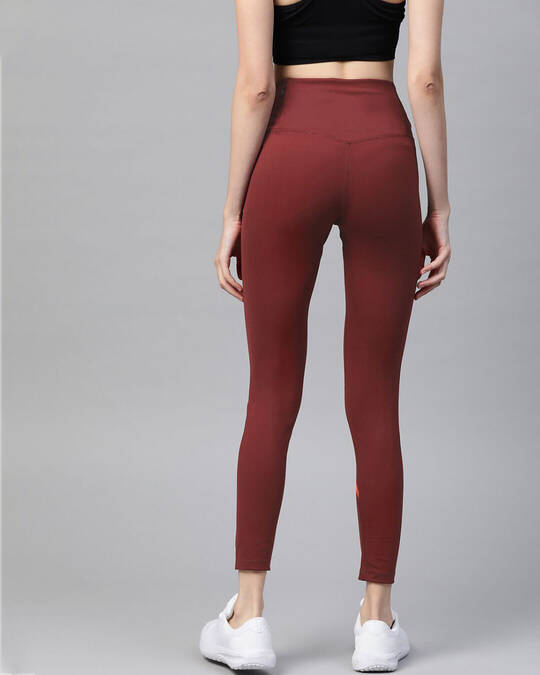 Shop Women Burgundy Solid Cropped Tights-Full