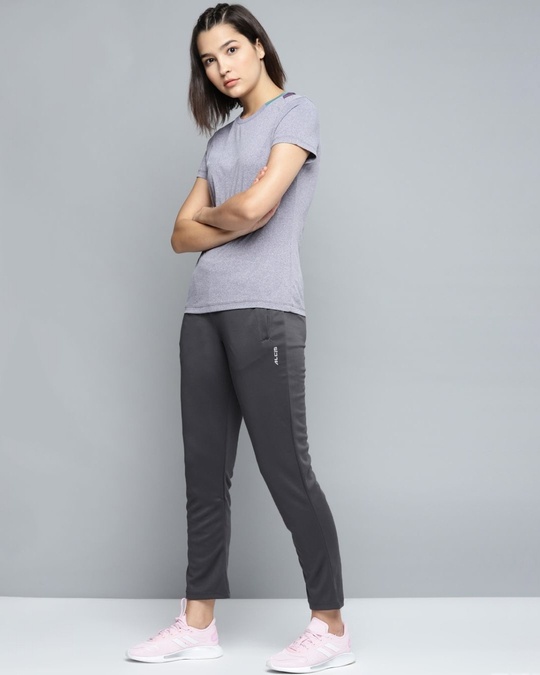 Shop Women Charcoal Grey Solid Track Pants-Back