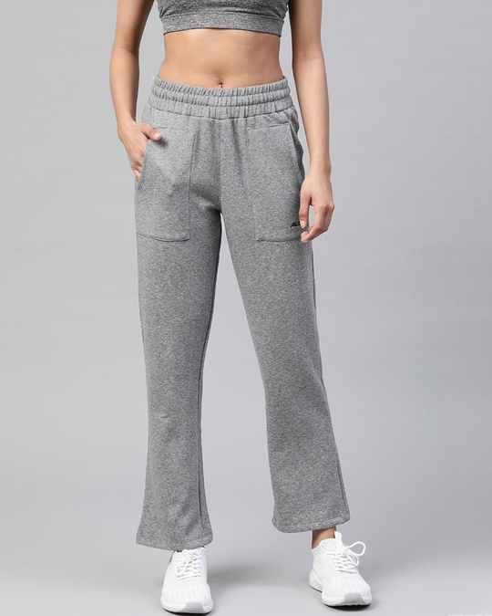 Shop Women Grey Melange Solid Track Pants-Front