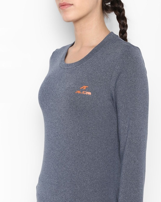 Shop Women's Grey Self Design Slim Fit T-shirt-Full