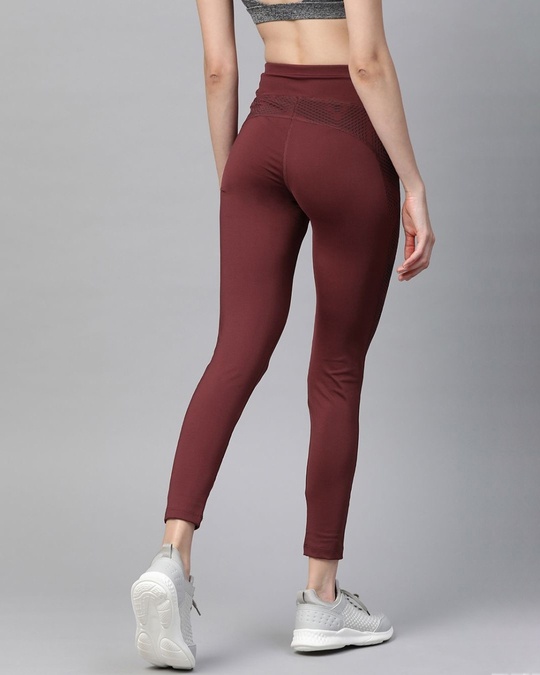 Shop Women Maroon Solid Cropped Tights-Back