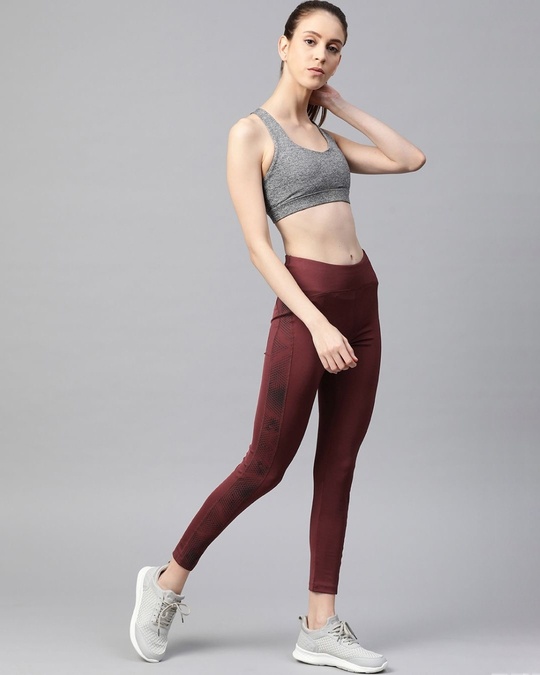 Shop Women Maroon Solid Cropped Tights