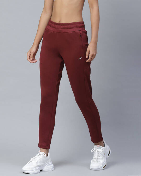 Shop Women Maroon Solid Slim Fit Track Pants-Full