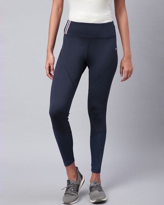 Shop Women's Navy Blue Rapid Dry Solid Cropped Training Tights-Front