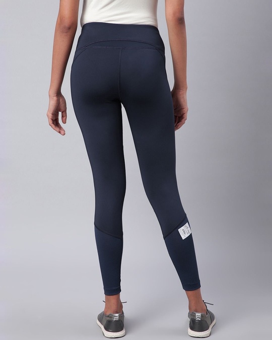 Shop Women's Navy Blue Rapid Dry Solid Cropped Training Tights-Back