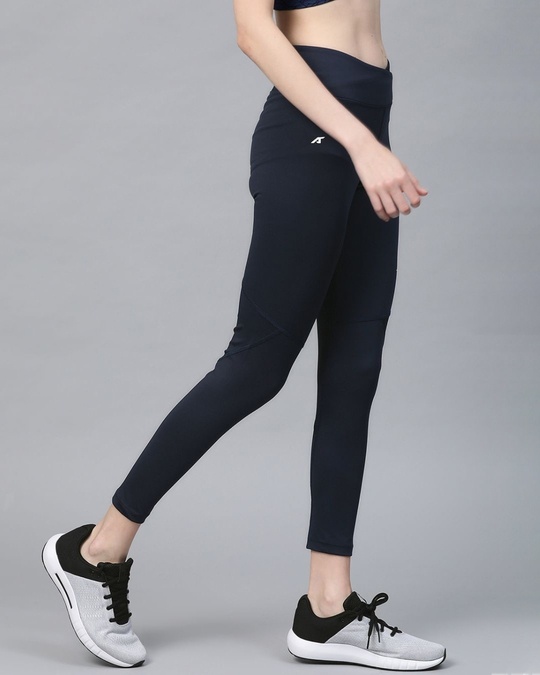 Shop Women Navy Blue Secure Fit Solid Cropped Training Tights-Design