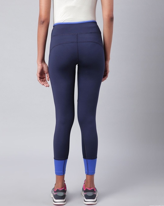 Shop Women Navy Blue Secure Fit Solid Cropped Training Tights-Back