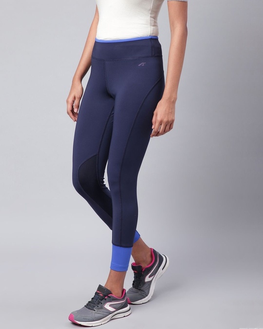 Shop Women Navy Blue Secure Fit Solid Cropped Training Tights-Design