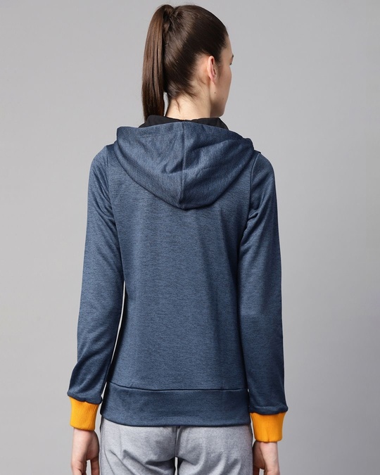 Shop Women Blue Self Design Slim Fit Sweatshirt-Back