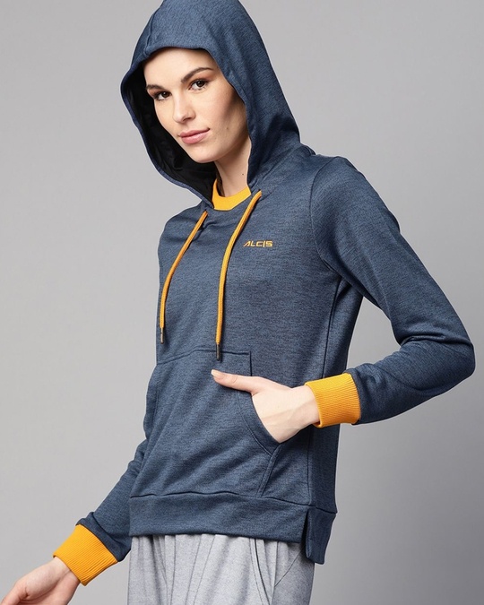 Shop Women Blue Self Design Slim Fit Sweatshirt-Design