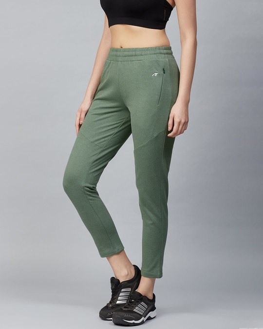 Shop Women Olive Green Slim Fit Solid Cropped Track Pants-Design