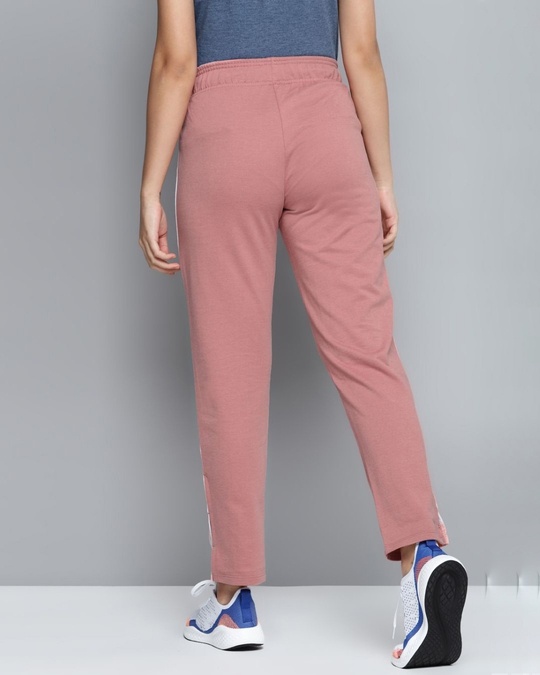 Shop Women Pink Solid Slim Fit Track Pants With Side Taping Detail-Back