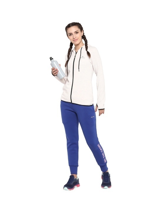 Shop Women's Cream Coloured Ribbed Hooded Sporty Slim Fit Jacket