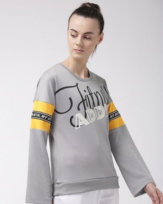Shop Women's Grey Black Printed Slim Fit Sweatshirt-Front