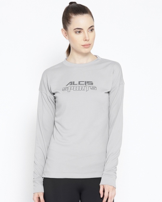 Shop Women's Grey Printed Round Neck Slim Fit Sweatshirt-Front