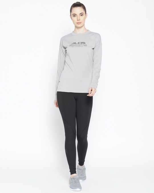 Shop Women's Grey Printed Round Neck Slim Fit Sweatshirt