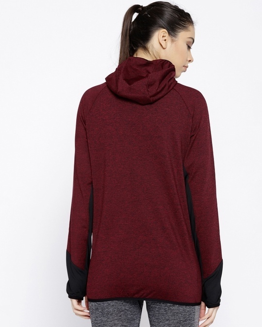 Shop Women's Maroon Black Hooded Slim Fit Sweatshirt-Design