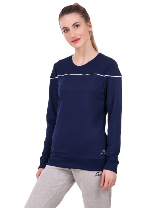 Shop Women's Navy Blue Slim Fit Sweatshirt-Full