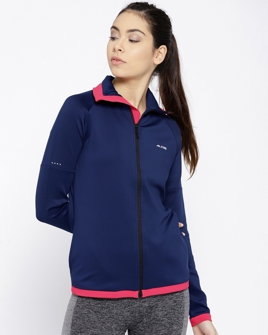 Shop Women's Navy Blue Sporty Slim Fit Jacket-Front