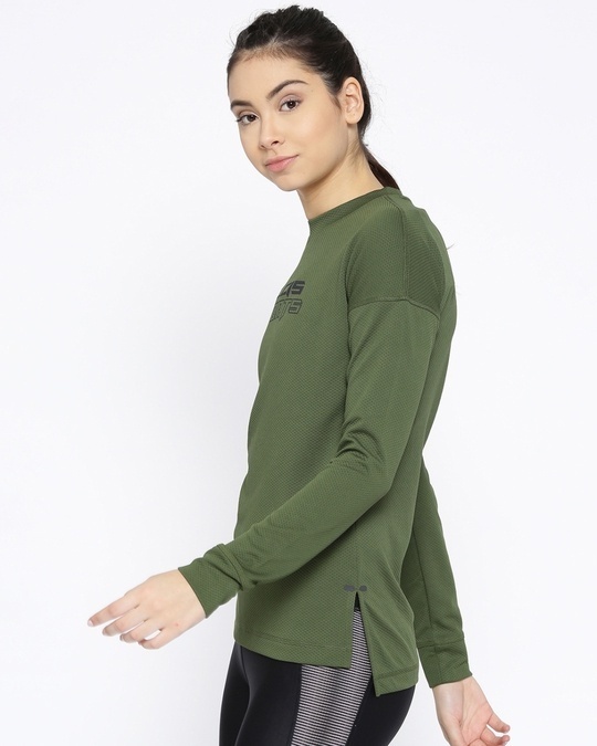 Shop Women's Olive Green Printed Slim Fit Sweatshirt-Back