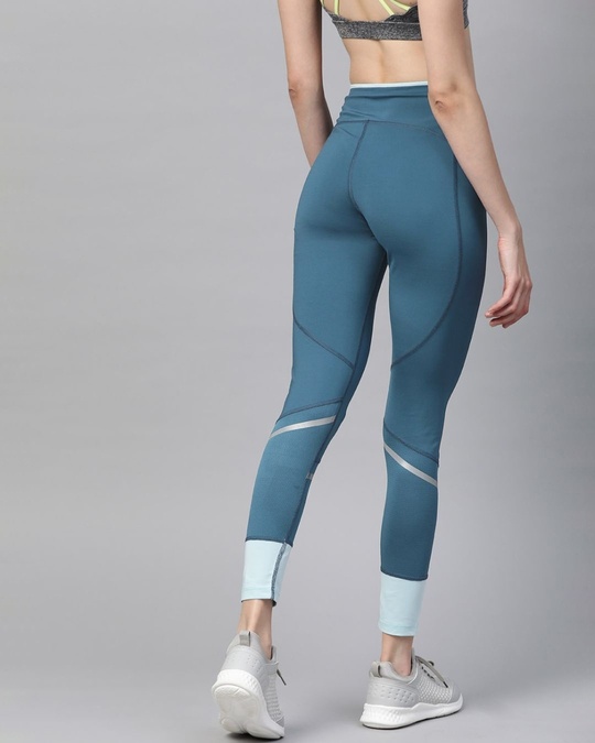 Shop Women's Teal Blue Solid Cropped Tights-Back