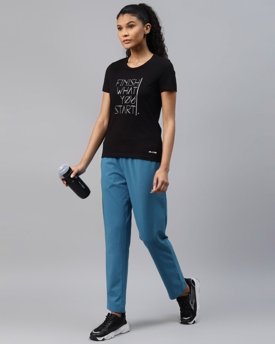 Shop Women's Teal Blue Straight Fit Solid Track Pants-Back