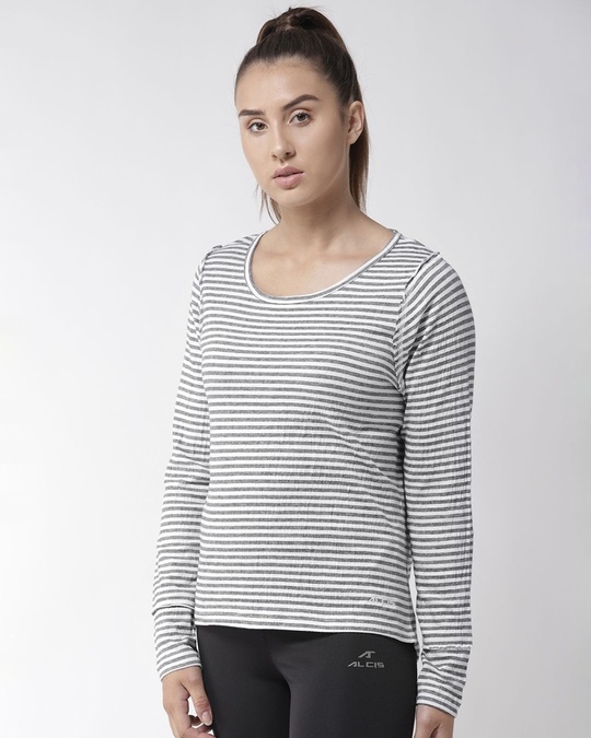Shop Women's White Striped Slim Fit T-shirt-Design